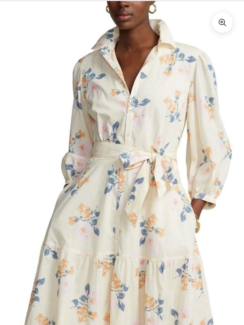 Polo Ralph Lauren Floral Painterly Tiered Cotton Midi Shirtdress Pastels Size 0